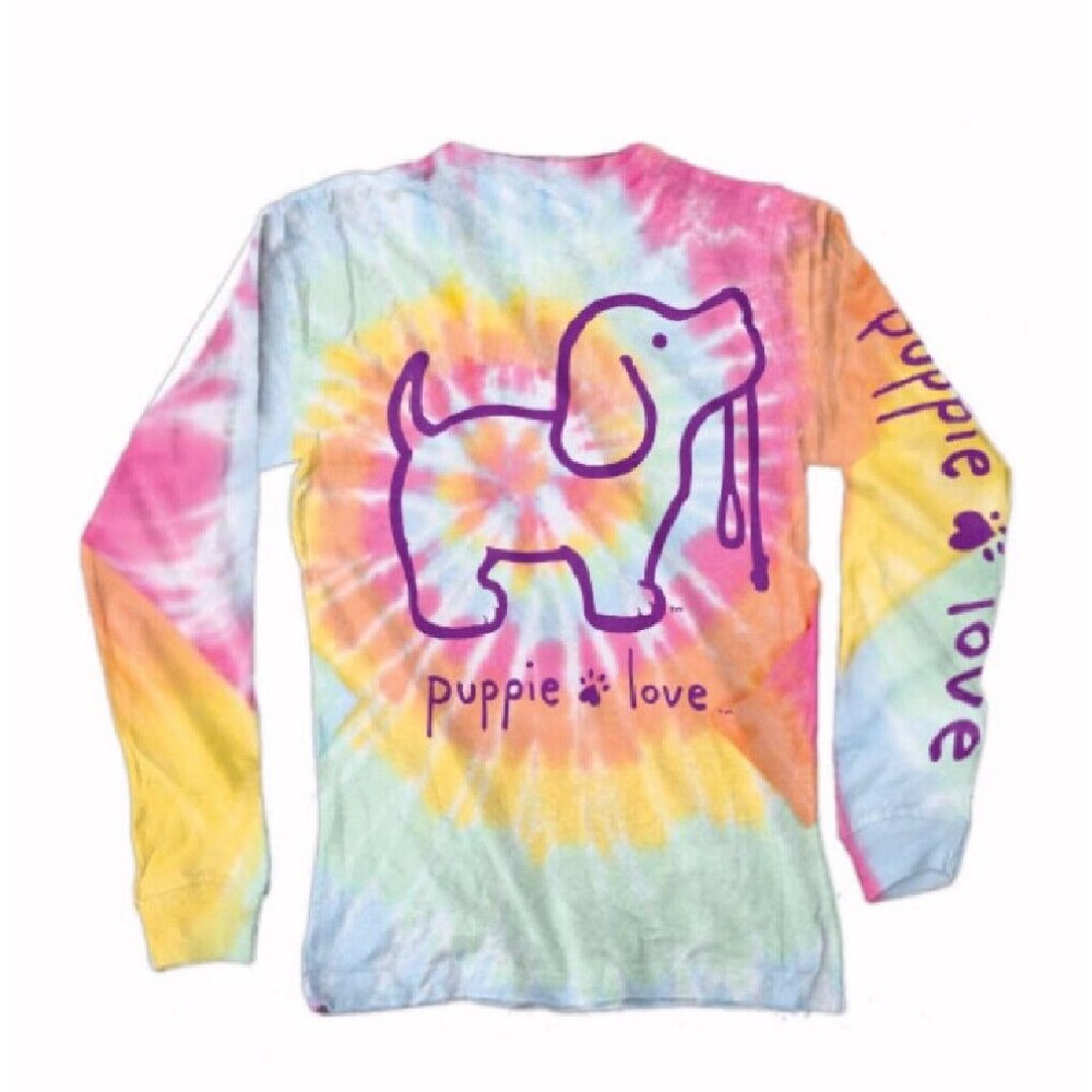 Puppie Love Dog Tie Dye Long Sleeve T-Shirt Sweatshirt - NEW Fast Ship